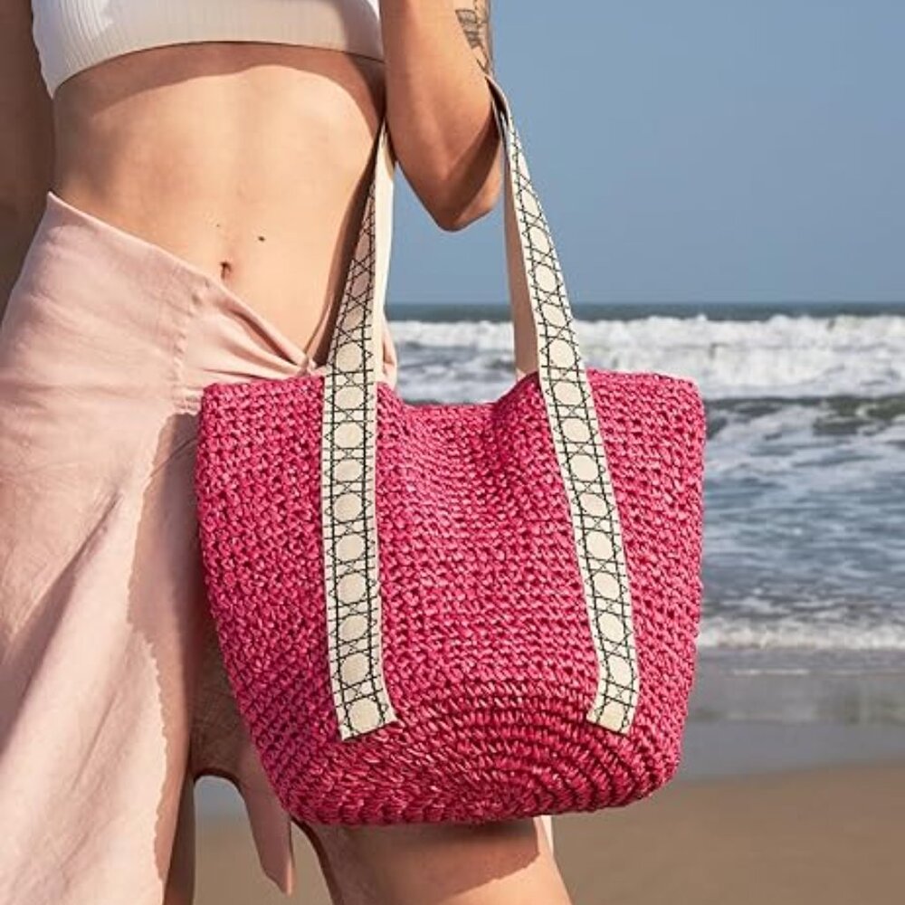 Kiss Sea packable beach bag beach bag tote crochet beach bag woven beach bag